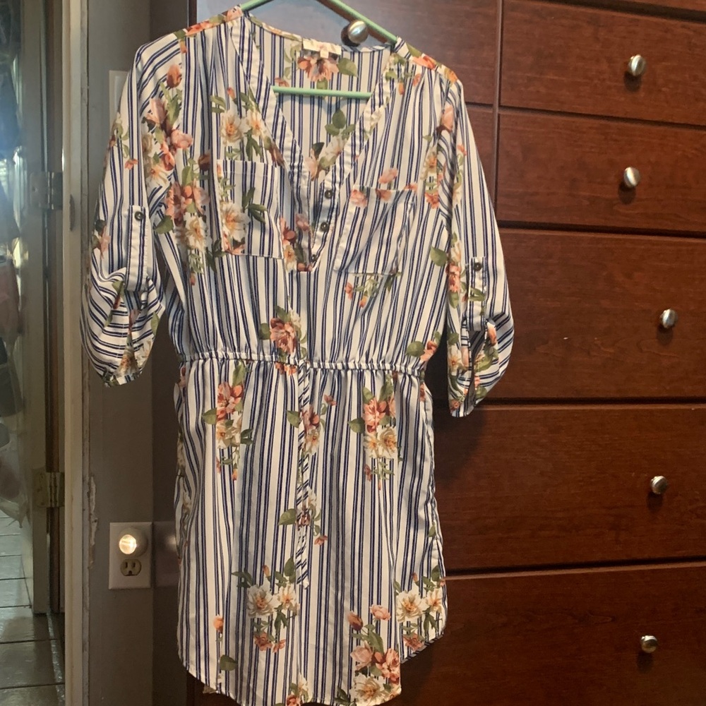 Stella Tweed Blue and White Striped Floral Dress
